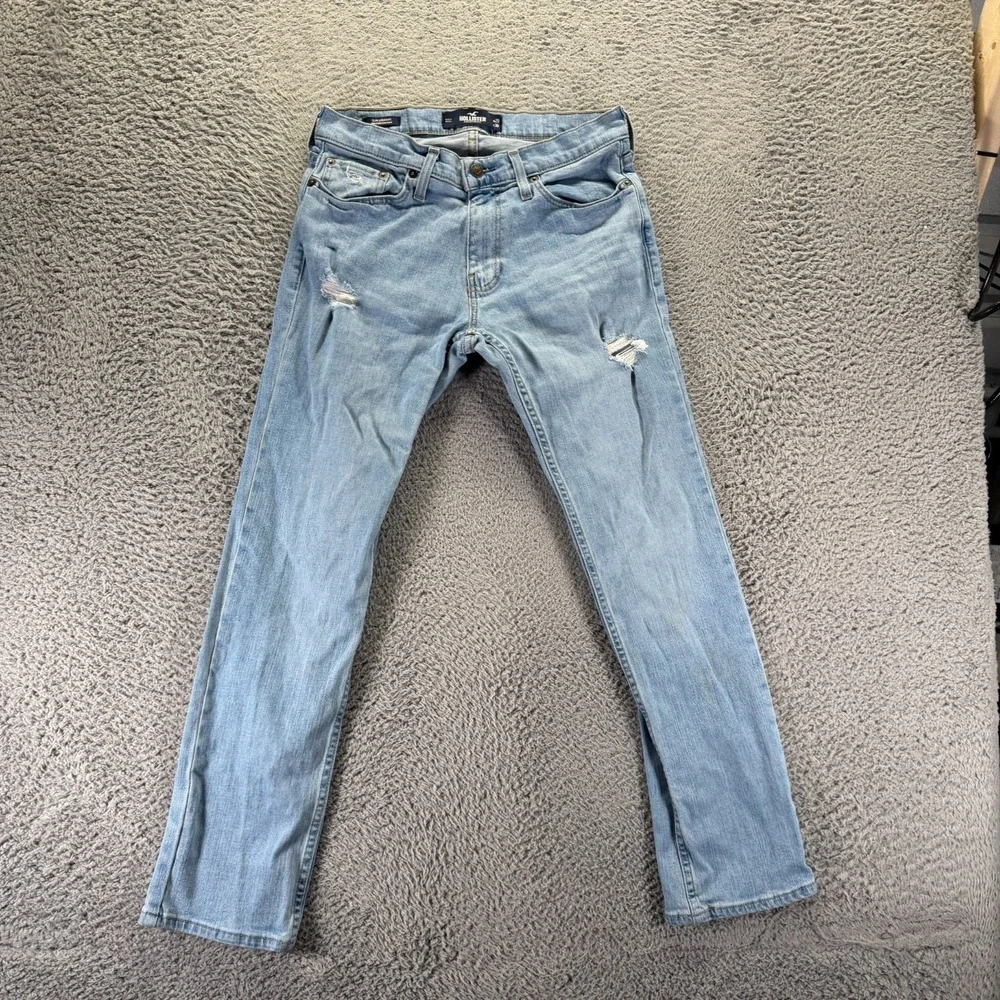 Hollister Epic Flex Jeans Mens 29x30 Blue Cotton Denim Straight Slim Distressed